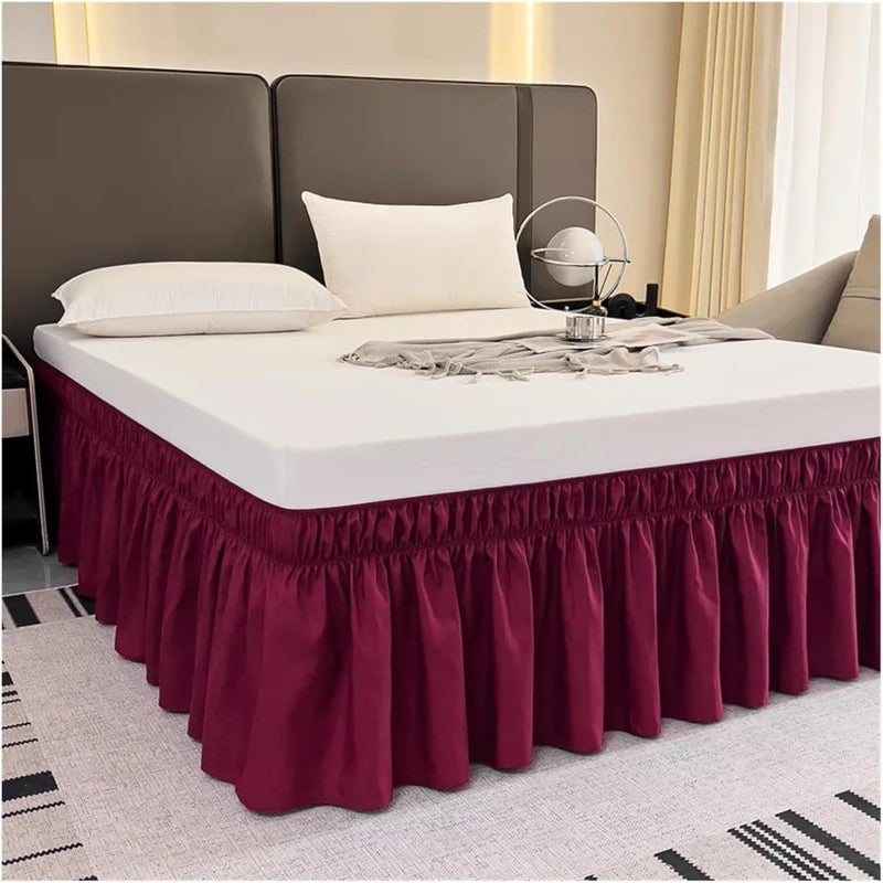 Wrap Around Ruffle Bed Skirt for Full Size Beds with 40 Cm Drop Pleated Bedskirt(Wine red,150x200x40cm (LxWxD)) - Image 1
