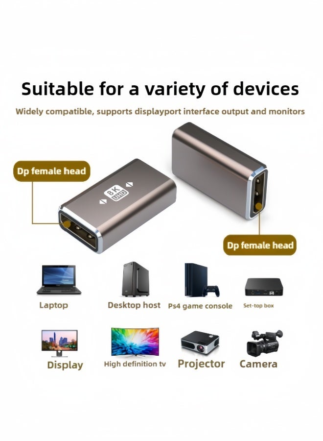الصفحة الرئيسية محول Displayport Coupler (عبوة من 2 قطعة)، غلاف من السبائك المعدنية 8K UHD HDR Displayport (DP) 1.4 أنثى إلى أنثى محول تمديد ذكر، متوافق مع الإصدارات السابقة 1.3 1.2 1.1 - Image 2