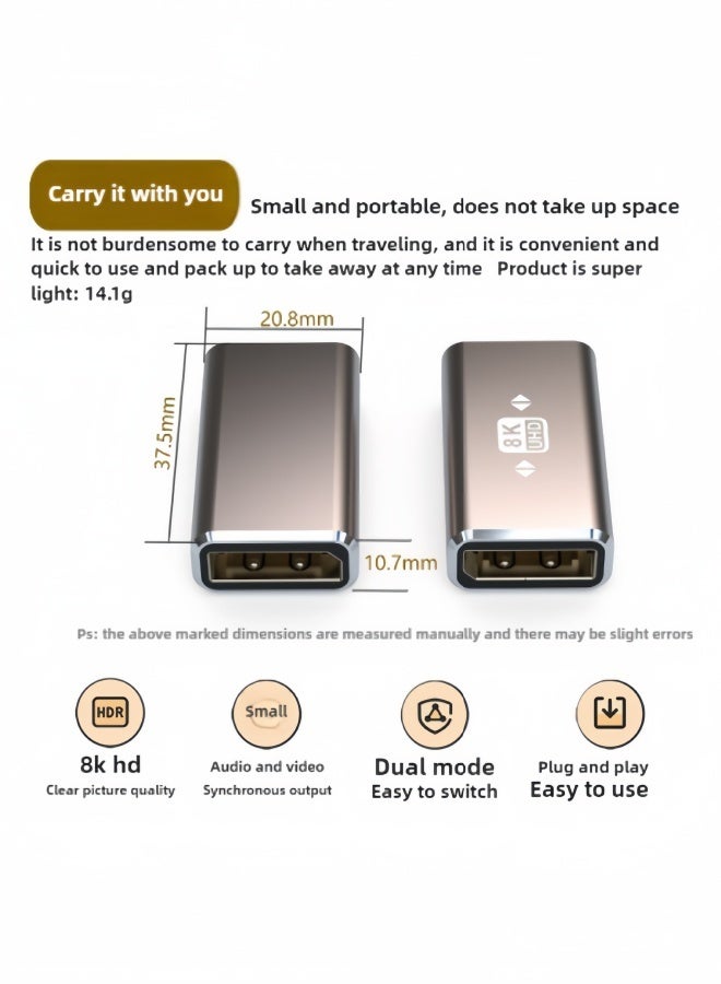 الصفحة الرئيسية محول Displayport Coupler (عبوة من 2 قطعة)، غلاف من السبائك المعدنية 8K UHD HDR Displayport (DP) 1.4 أنثى إلى أنثى محول تمديد ذكر، متوافق مع الإصدارات السابقة 1.3 1.2 1.1 - Image 3