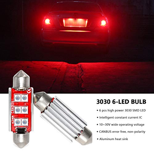 PHINLION 578 LED Light Bulbs, Super Bright 3030 6-SMD Festoon 41mm 42mm 211-2 212-2 LED Bulbs for Car Interior Map Dome Trunk Courtesy Lights, Red (4 Pack) - Image 3