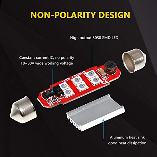 PHINLION 578 LED Light Bulbs, Super Bright 3030 6-SMD Festoon 41mm 42mm 211-2 212-2 LED Bulbs for Car Interior Map Dome Trunk Courtesy Lights, Red (4 Pack) - Image 2