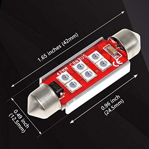 PHINLION 578 LED Light Bulbs, Super Bright 3030 6-SMD Festoon 41mm 42mm 211-2 212-2 LED Bulbs for Car Interior Map Dome Trunk Courtesy Lights, Red (4 Pack) - Image 4