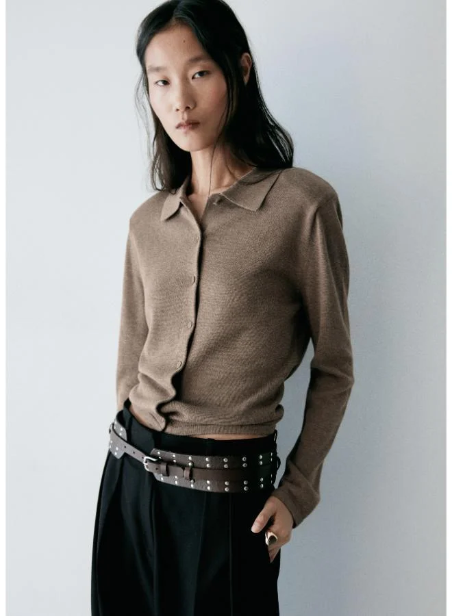 Mango Fine-Knit Cardigan With Polo Collar
