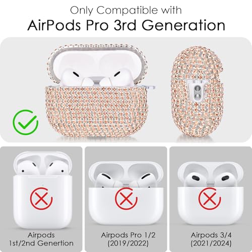 VISOOM Case for Apple Airpods Pro 3 Case Cover 2025, VISOOM Bling Jewerly Airpods iPods Pro3 Cases Cute Glitter Diamond Airpod iPod Pro3 Cases Rhinestone AirPods iPods Pro 3rd Gen Cas with Keychain for Women - Image 2