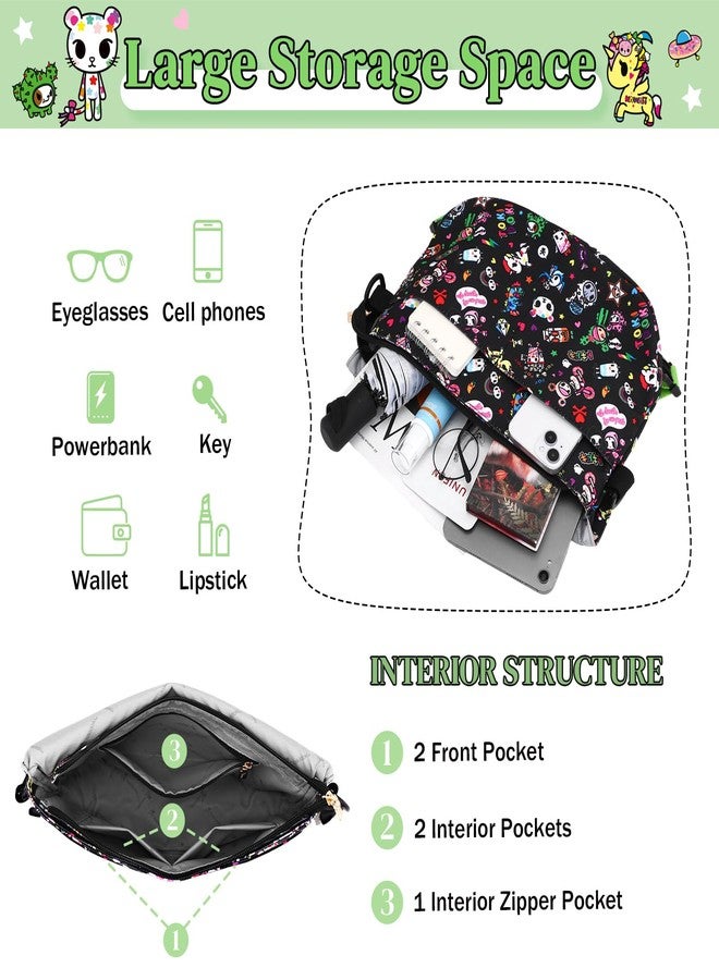 Tokidoki Unicorno Canvas Messenger Shoulder Bag Cute Crossbody Purse Casual Satchel for Women College Travel Office (Mess-Black) - Image 3