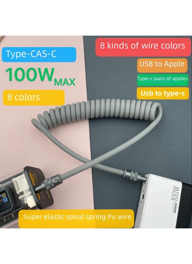 Generic - PU Spring Cable Handmade DIY Suitable For Apple For Huawei OPPO One Plus VIVO Real Me Mobile Phone Data Fast Charging Cable-Color:USB To For Iphone 12W (black Shell)-Model:Orange PU Spring Wire (straight Flower Shell) - Image 1