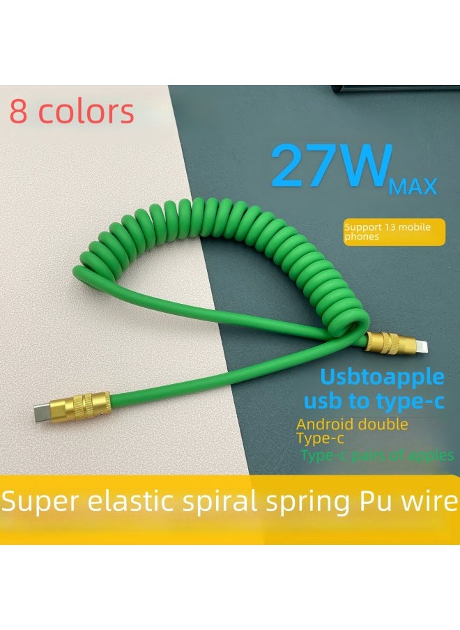 Generic - PU Spring Cable Handmade DIY Suitable For Apple For Huawei OPPO One Plus VIVO Real Me Mobile Phone Data Fast Charging Cable-Color:USB To For Iphone 12W (black Shell)-Model:Orange PU Spring Wire (straight Flower Shell) - Image 1
