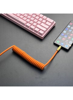 PU Spring Cable Handmade DIY Suitable For Apple For Huawei OPPO One Plus VIVO Real Me Mobile Phone Data Fast Charging Cable-Color:USB To For Iphone 12W (black Shell)-Model:Orange PU Spring Wire (straight Flower Shell)