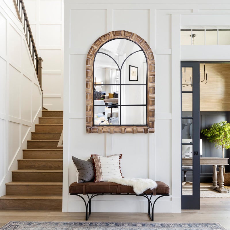 XGGJWW مرآة حائط بزجاج مقوس 36x24 بوصة من XGGJWW - مرآة زخرفية من الخشب الصلب بأسلوب ريفي للغرفة المعيشية، غرفة النوم، المدخل والحمام - Image 5