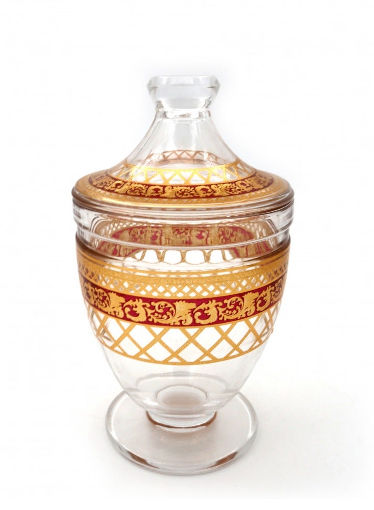 هيك مطبقية زجاج للسكر والحلويات ديكور ذهبي مقاس 24 سم - Image 1