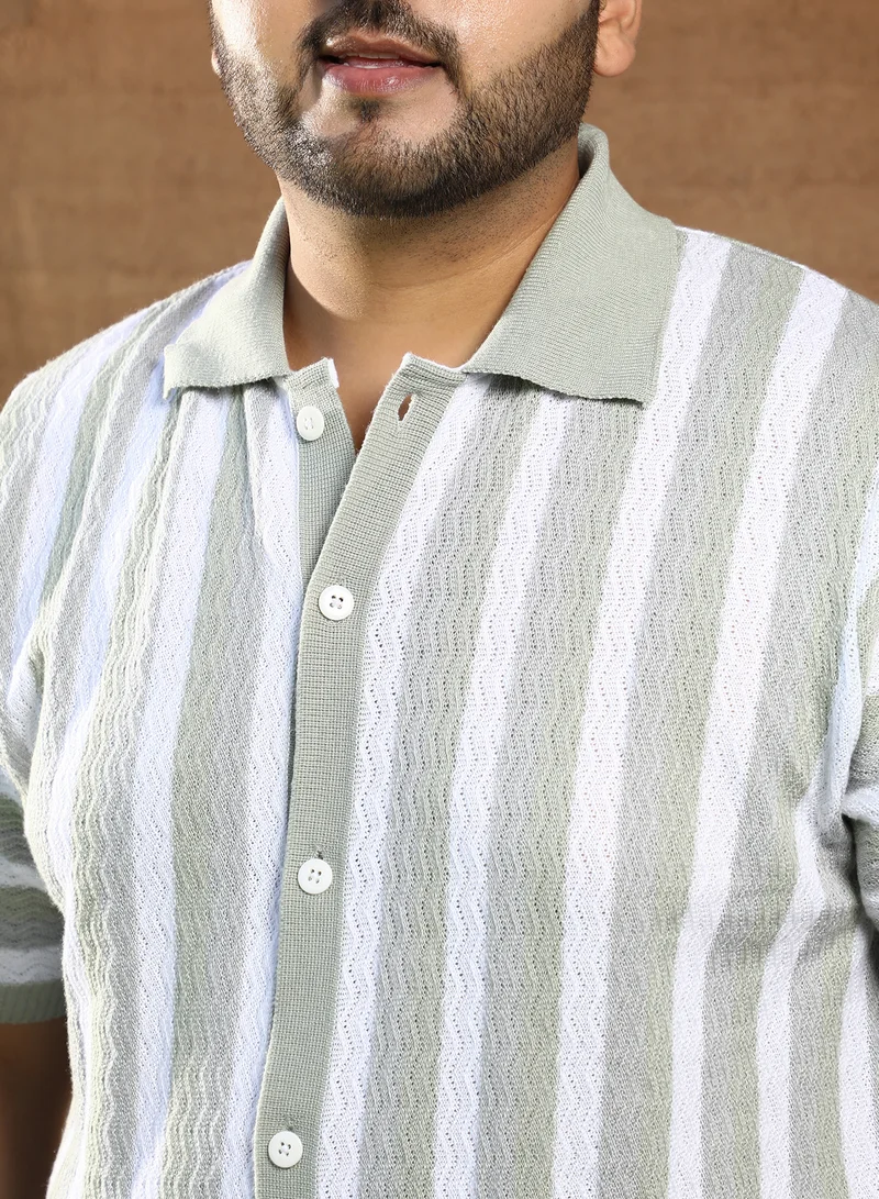 Instafab Plus Instafab Plus Men's Cloud Grey Panel-Knit Polo Shirt For Casual Wear | Polo Neck | Short Regular Sleeves | Button Closure | Plus Size Shirt Crafted With Comfort Fit For Everyday Wear