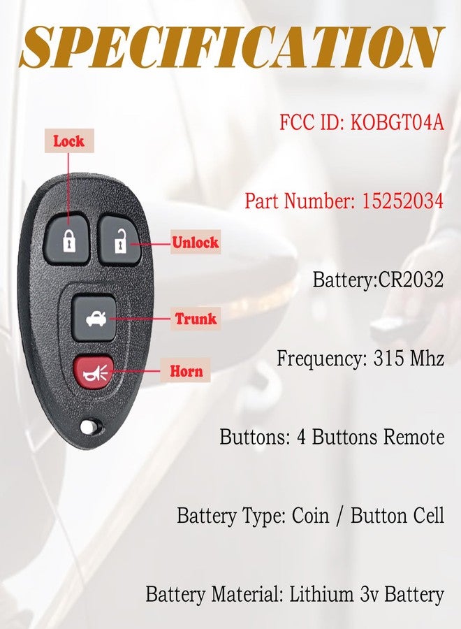 SUPALAND Keyless Entry Remote Control Key Fob Replacement Fits for Chevy Malibu Cobalt 2005-2012 Pontiac G5 G6 Grand Prix Solstice 2005-2010 Buick Lacrosse Saturn Aura Sky KOBGT04A 15252034 315 Mhz - Image 3