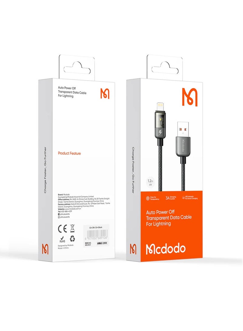 Mcdodo CA3140 Auto Power Off Lightning Cable iOS Devices Transparent Data Cable 1.2m - Image 2