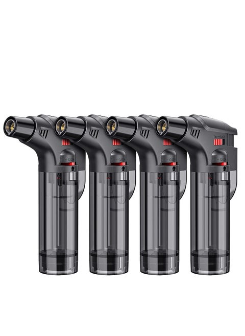 4 Pack Torch Lighters Set, Butane Refillable Jet Flame Torch Lighter, Windproof, Safe, Multi Utility Lighter for Candles, Fireplaces, Campfires, Grill (Without Butane)