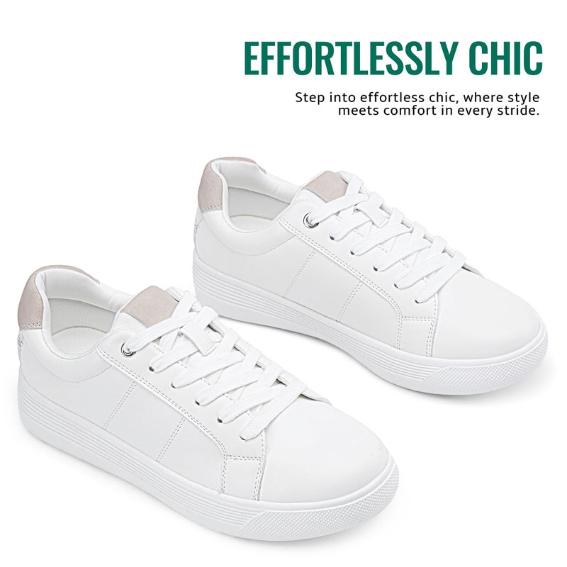 Vepose Women's White Casual Walking Sneakers, Fashion Tennis Low Top Slip On 8013 Shoes, Size 8M US(CJY8013 White Beige 08) - Image 5