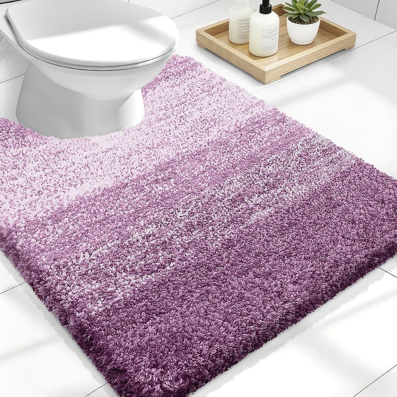 OLANLY Luxury Toilet Rugs U-Shaped 24x20, Extra Soft and Absorbent Microfiber Bathroom Rugs, Non-Slip Plush Shaggy Bath Mat, Machine Wash Dry, Contour Bathroom Mats for Toilet Base, Pinkish-Purple - Image 1