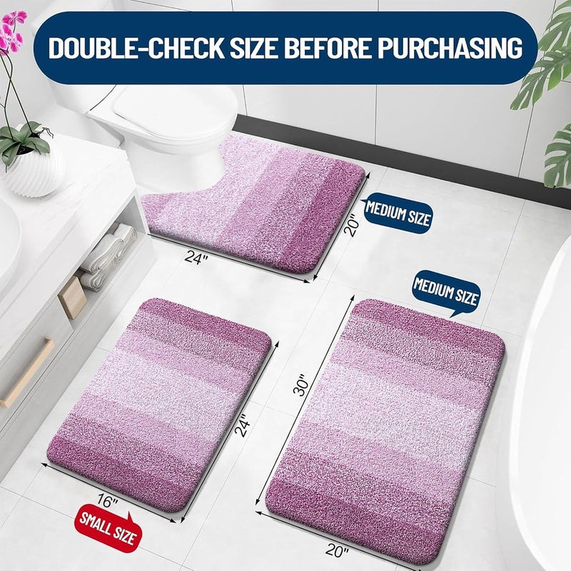 OLANLY Luxury Toilet Rugs U-Shaped 24x20, Extra Soft and Absorbent Microfiber Bathroom Rugs, Non-Slip Plush Shaggy Bath Mat, Machine Wash Dry, Contour Bathroom Mats for Toilet Base, Pinkish-Purple - Image 2