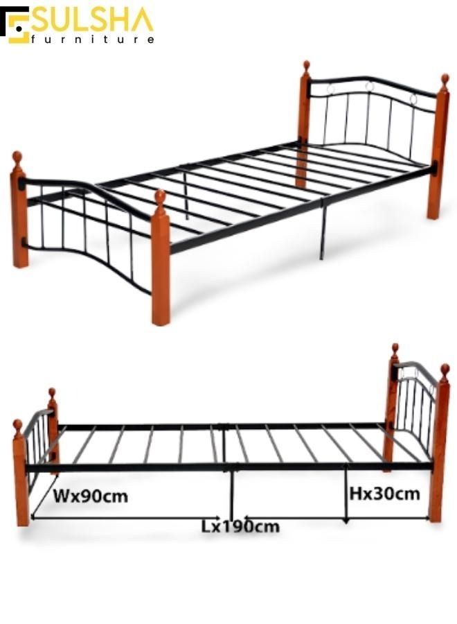 SULSHA Modern Wooden Steel Single Bed with 6 legs 90x190 cm  - Image 2