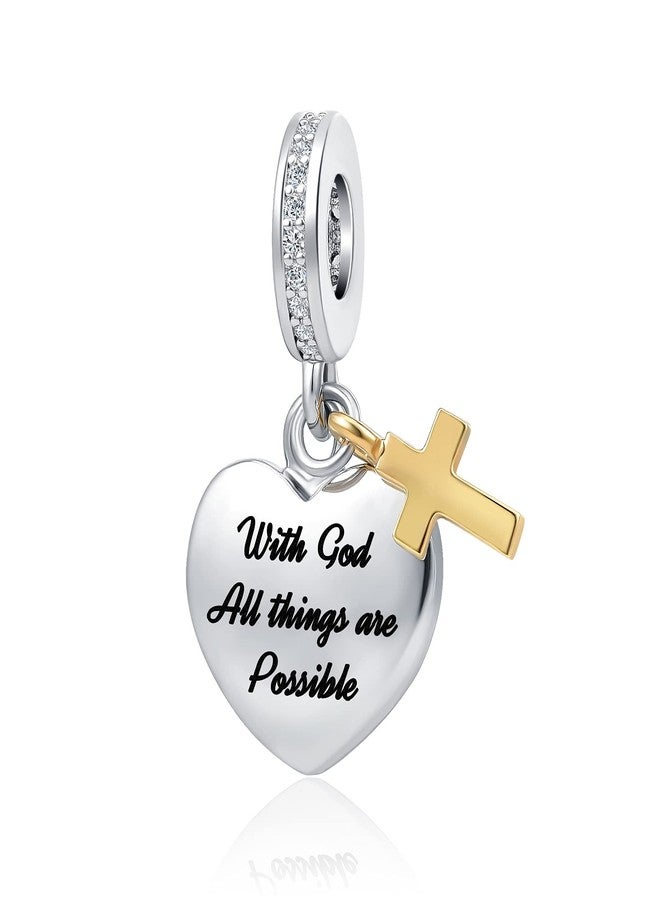 OutstandLong Heart Bible Religious Bead Charms for Pandora Bracelets Christian Cross Charm for Sister Friend Mom - Image 1