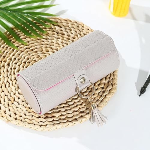 SIBY Travel Jewelry Organizer Roll – 3-Layer PU Leather Storage Box with Tassel Keyring, Compact & Stylish Design (Pink Interior) - Image 2