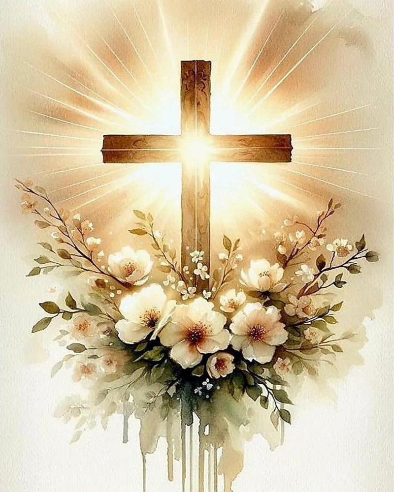 MBNTJHT Cross Paint by Numbers Kit for Adults Beginners,Easy Flowers and Christ Cross Paint by Number Kits on Canvas for Adults,DIY Acrylic Painting Art Kits for Home Wall Decor 16X20 Inch. - Image 1