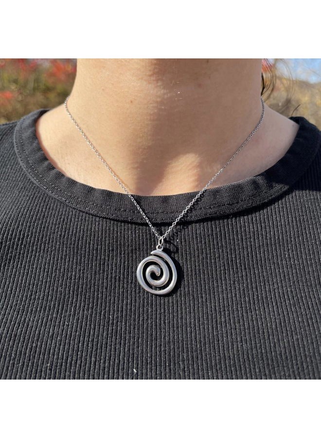 Pierced Owl قلادة ب pendant حلزوني من الفولاذ المقاوم للصدأ (مطلية بالفضة) - Image 3