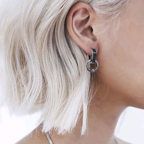 PunkTracker Pair Hexagon Circle Surgical Steel Earrings Unisex Vintage Gothic Punk Hoop Dangle Earrings for Women Men - Image 2