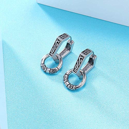 PunkTracker Pair Hexagon Circle Surgical Steel Earrings Unisex Vintage Gothic Punk Hoop Dangle Earrings for Women Men - Image 4