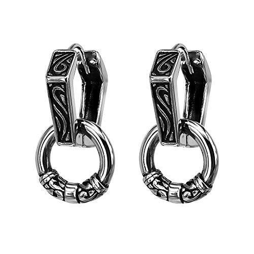 PunkTracker Pair Hexagon Circle Surgical Steel Earrings Unisex Vintage Gothic Punk Hoop Dangle Earrings for Women Men - Image 1