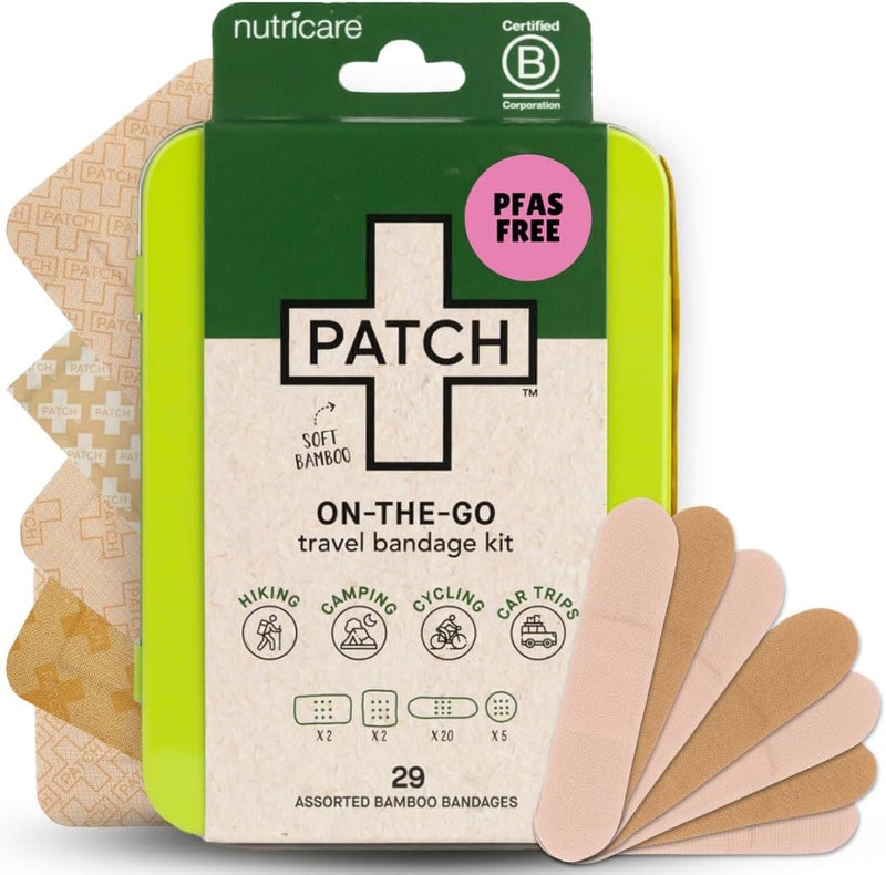PATCH OnTheGo Natural Bamboo Adhesive Bandage Travel Kit for Sensitive Skin EcoFriendly Hypoallergenic Bandages 29 ct - Image 1
