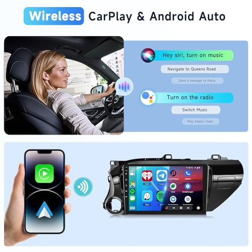 Podofo راديو سيارة 2G+64G لتويوتا هايلكس 2015-2020 مع وايرلس كار بلاي/أندرويد أوتو، شاشة تعمل باللمس HD بحجم 10.1 بوصة، وحدة رأس أندرويد 13، GPS، واي فاي، بلوتوث، FM/RDS، كاميرا خلفية HD - Image 4