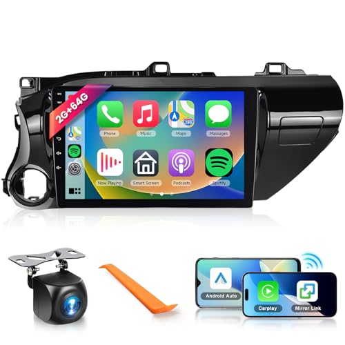 Podofo راديو سيارة 2G+64G لتويوتا هايلكس 2015-2020 مع وايرلس كار بلاي/أندرويد أوتو، شاشة تعمل باللمس HD بحجم 10.1 بوصة، وحدة رأس أندرويد 13، GPS، واي فاي، بلوتوث، FM/RDS، كاميرا خلفية HD - Image 1
