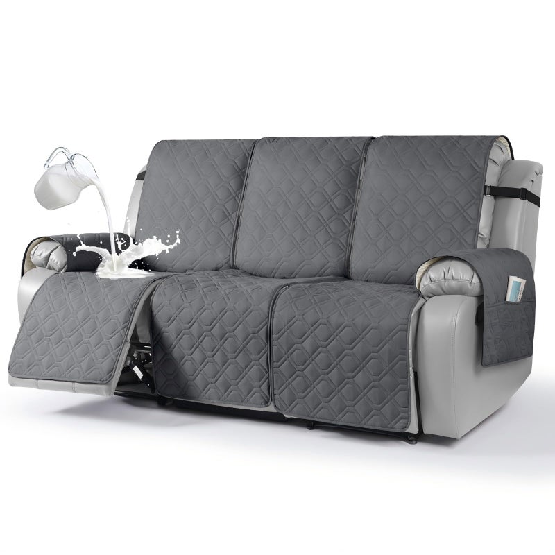VANSOFY Waterproof Recliner Couch Covers, Sofa Covers 1-Piece Washable Reclining Sofa Cover Non-Slip Furniture Protector with Elastic Straps Pocket for Dogs, Pets(Dark Gray,3 Seater) - Image 1