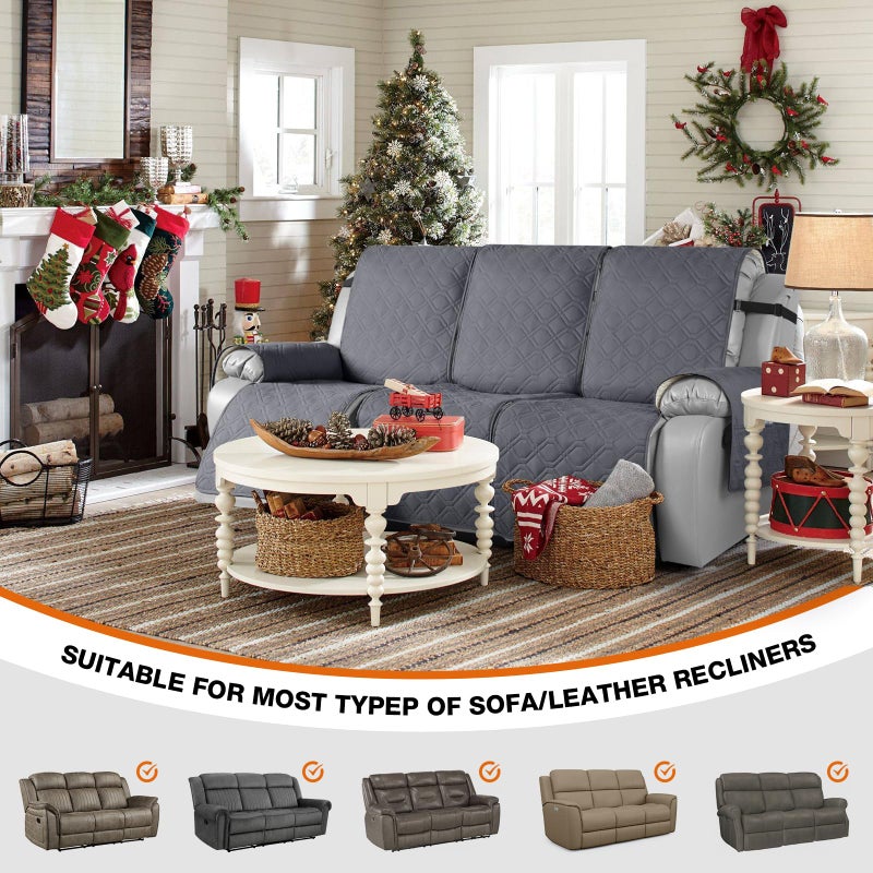 VANSOFY Waterproof Recliner Couch Covers, Sofa Covers 1-Piece Washable Reclining Sofa Cover Non-Slip Furniture Protector with Elastic Straps Pocket for Dogs, Pets(Dark Gray,3 Seater) - Image 4