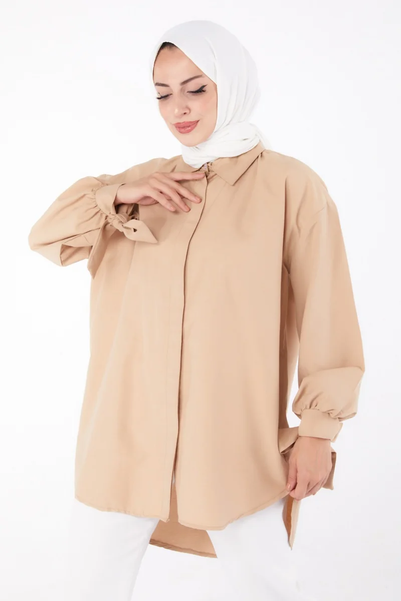 Tofisa Plain Shirt Collar Women's Mink Tunic - 10811