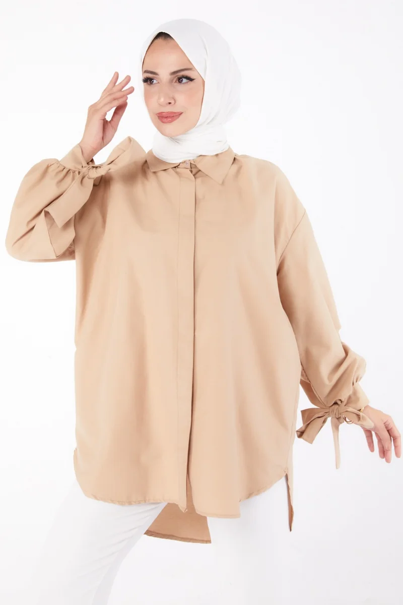 Tofisa Plain Shirt Collar Women's Mink Tunic - 10811