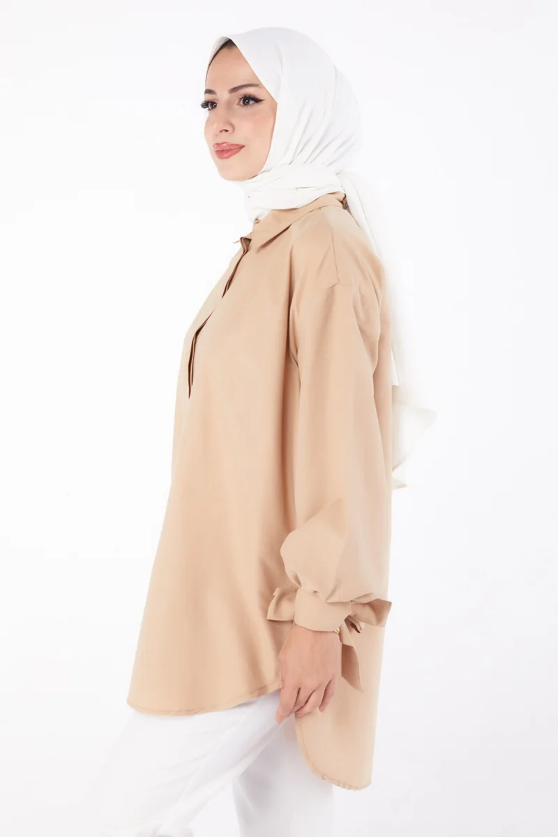 Tofisa Plain Shirt Collar Women's Mink Tunic - 10811