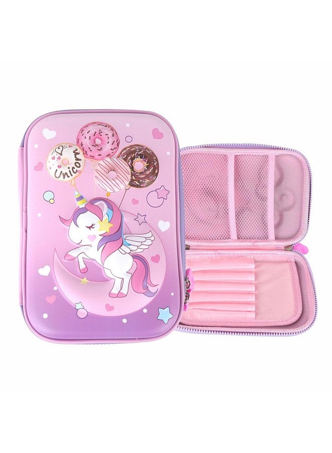 PLUSPOINT PLUSPOINT 3D Unicorn Pencil case Large Capacity Premium Stylish EVA Case Embossed Compass, School Supply Organizer for Students, Stationery Box, Cosmetic Zip Pouch Bag (Big Unicorn-Purple) - Image 1