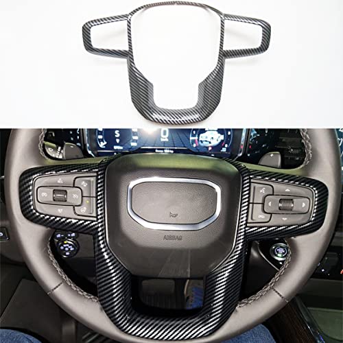 CYAuto Carbon Fiber Style Interior Steering Wheel Trim Accessories for GMC Yukon XL 2021-2023 / Sierra 1500 2019-2023 / 2500HD 3500HD 2020-2023 (Carbon Fiber Style) - Image 1