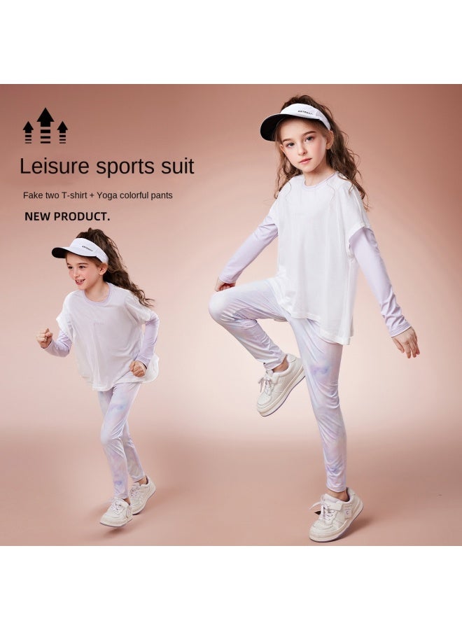 abckids Dopamine Sportswear Set】new Girls' Autumn Collection, Children's Two-piece Yoga Outfit With Long Sleeves And Pants - Image 1