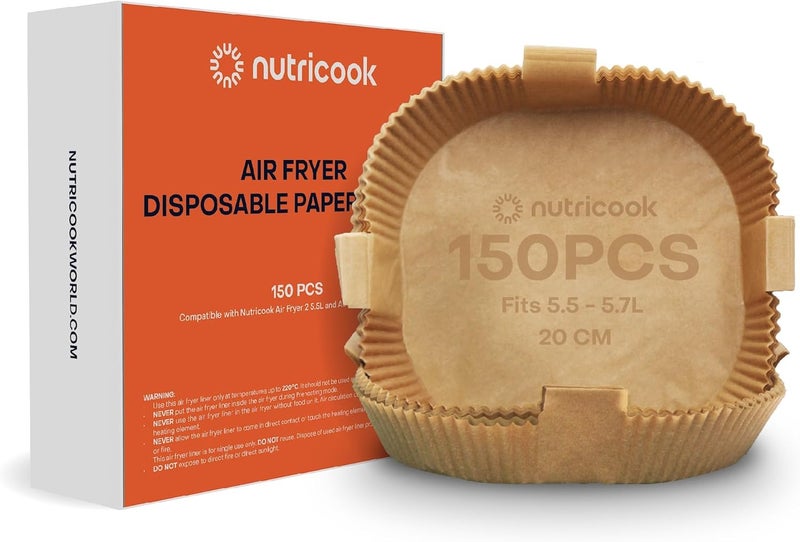 Nutricook 150 Pieces Disposable Air Fryer Liner, Water/oil proof for Baking, Roasting, and Air Frying Fits any brand from 5.5L to 5.7L Air fryers,20cm Square, NC-AFL150 - Image 1