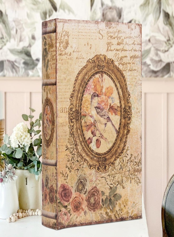 DROFELY Decorative Vintage Style Fake Book Flowers Pattern Faux Leather Embossed Victorian Book Storage Box 3-04 - Image 4