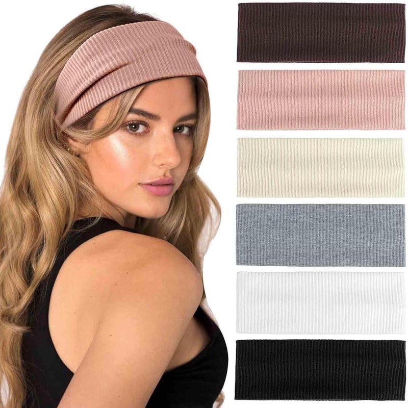 Blooms Headbands for Womens Hair 6 Pack SweatWicking Hair Bands for Women NonSlip Stretchy Breathable Head Bands Adult Women Fashion Hair Accessories for Sports Makeup Yoga Running