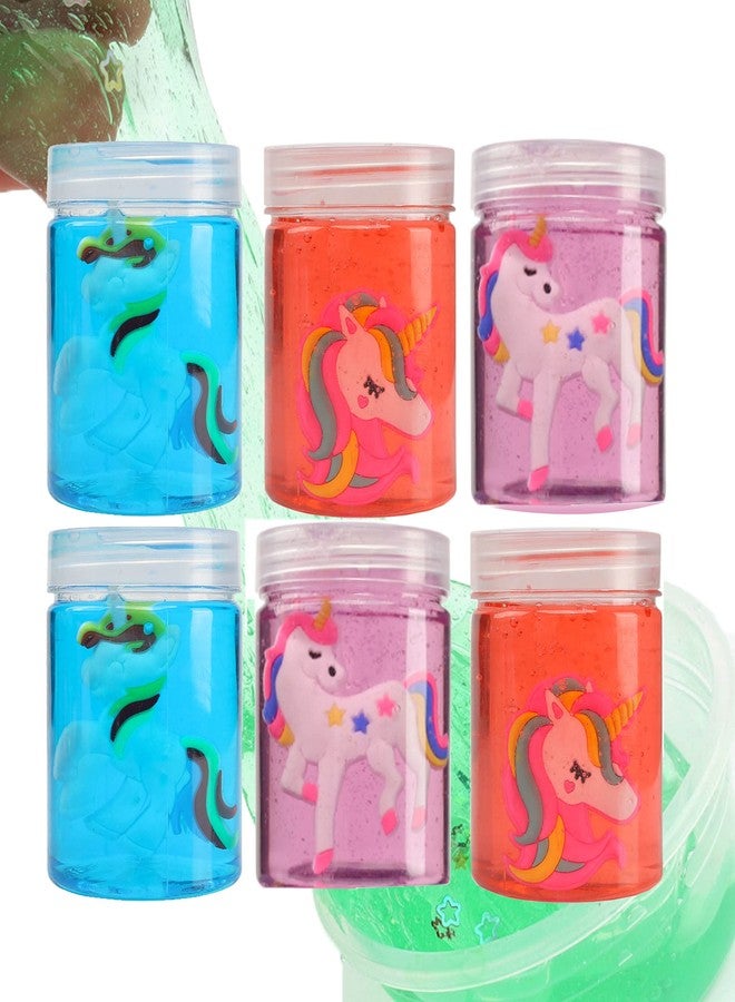 4WORDS Non Toxic DIY Unicorn Crystal Clay Soft Jelly Slime in for Girls and Boys Kids Above Age 5+ Year Old (Random Color,Pack of 6) - Image 1