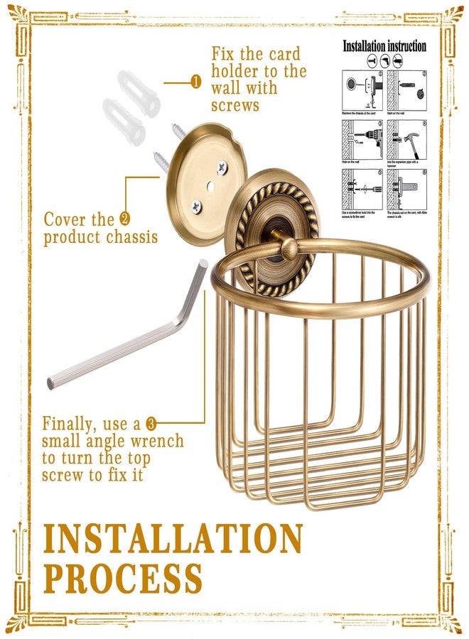Lounsweer 2 Pcs Antique Brass Toilet Paper Holder, Brass Towel Ring Gold Bathroom Accessories Set Wall Mount Vintage Gold Tissue Roll Holder for Washroom Storage - Image 4