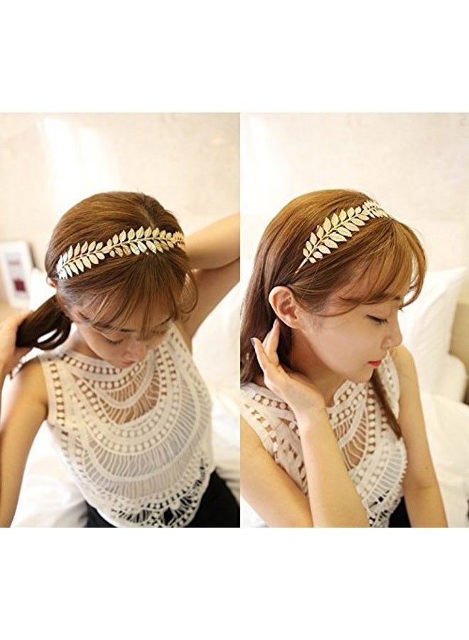 SALOCY Headbands Leaf Branch Bridal Hair Crown Head (Gold) - Image 4