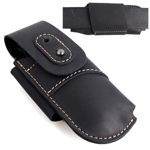 Topstache Leather Knife Sheath for Belt - Horizontal Carry Knife Holster - EDC Belt Organizer - Leather Multitool Sheath Pouch with Two Snap Closure for Folding Knife, Black - Image 1
