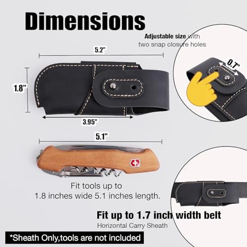 Topstache Leather Knife Sheath for Belt - Horizontal Carry Knife Holster - EDC Belt Organizer - Leather Multitool Sheath Pouch with Two Snap Closure for Folding Knife, Black - Image 3