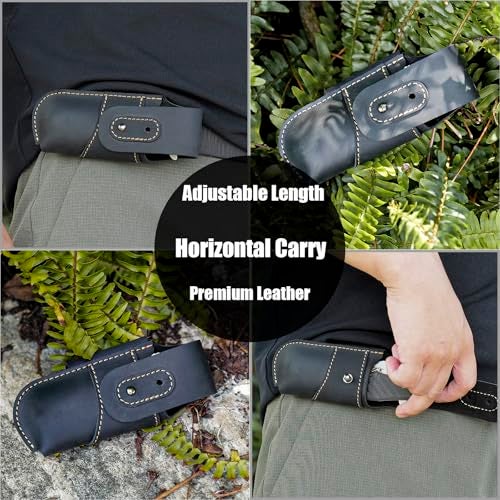 Topstache Leather Knife Sheath for Belt - Horizontal Carry Knife Holster - EDC Belt Organizer - Leather Multitool Sheath Pouch with Two Snap Closure for Folding Knife, Black - Image 2