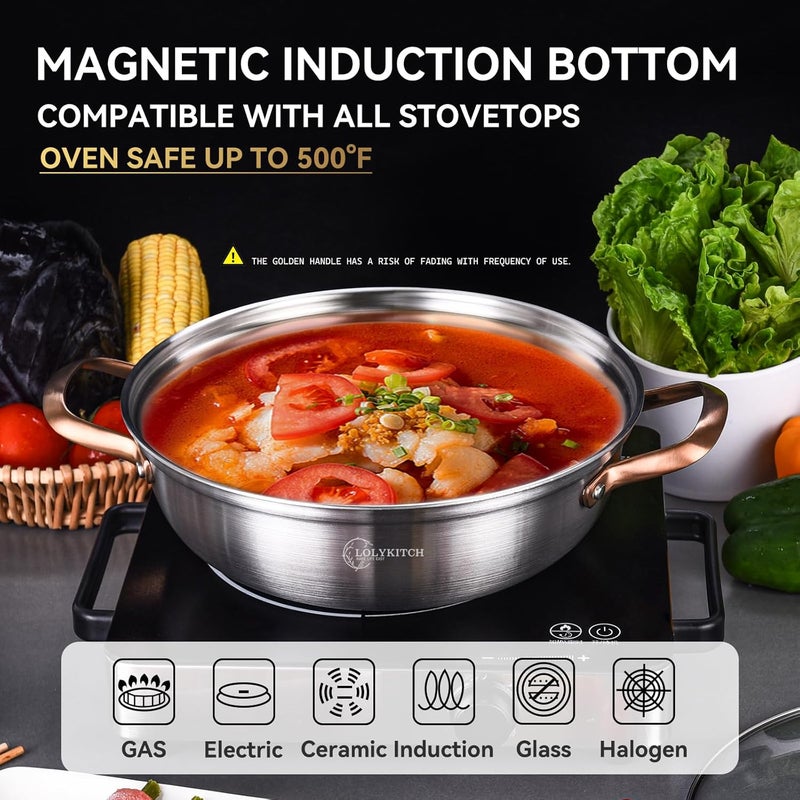 LOLYKITCH 11 Inch Tri-Ply Stainless Steel Sauté Pan with Lid,3.5 QT Everyday Pan,Kadhai,Induction Cooking Pan,Dishwasher and Oven Safe. - Image 3